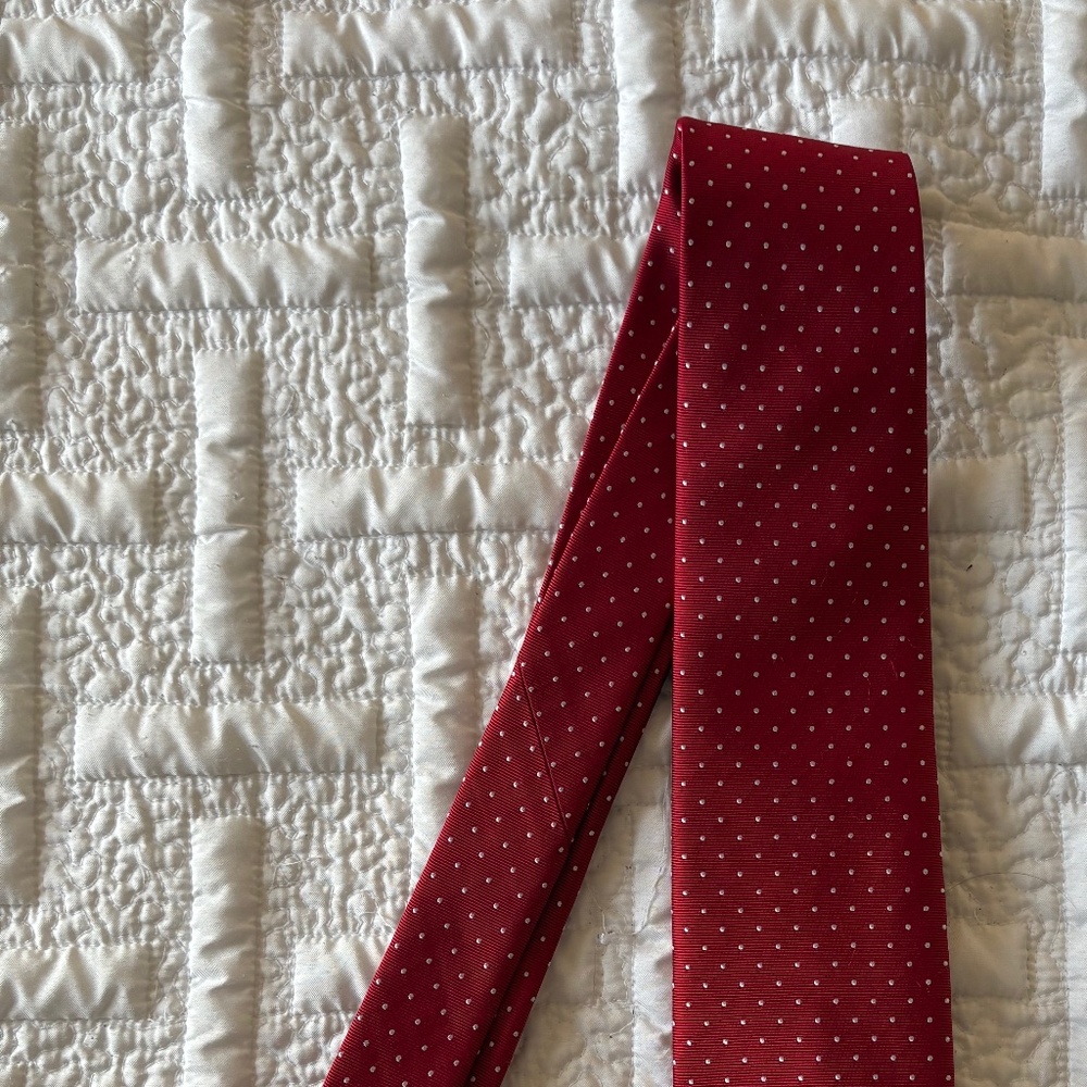 John Henric Silk Men's Neck Tie, Red with White Dots